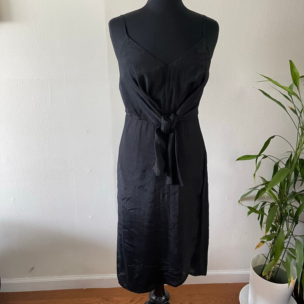 Banana Republic Factory Black Tie-Front Midi Dress Casual Minimalist Womens 6